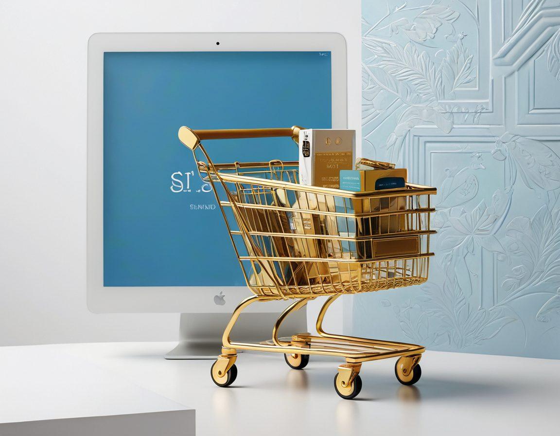 A sleek, modern e-commerce interface showcasing a variety of charming payment options like digital wallets and credit cards. Include elegant products displayed in an online shopping cart, with a gentle, sophisticated color palette of golds and soft blues. The background should convey a sense of trust and luxury, featuring subtle patterns or textures that enhance the elegance of the scene. super-realistic. vibrant colors. white background.